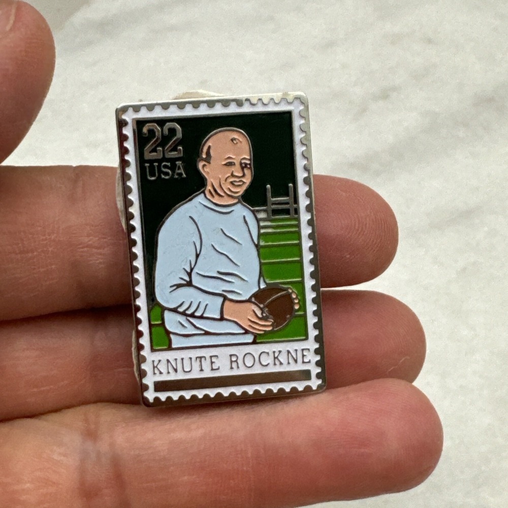 VINTAGE- USPS Knute Rockne Postage Stamp Pinback Metal Piny